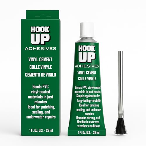 HOOK UP Adhesives Vinyl Contact Cement, Glue Waterproof, Fast-Drying Repair Adhesive for Pools, Inflatables, PVC, Air Mattresses, PVC Pipes, Tarps, Boats, Rafts, Upholstery Strong Bond, Cement 1OZ