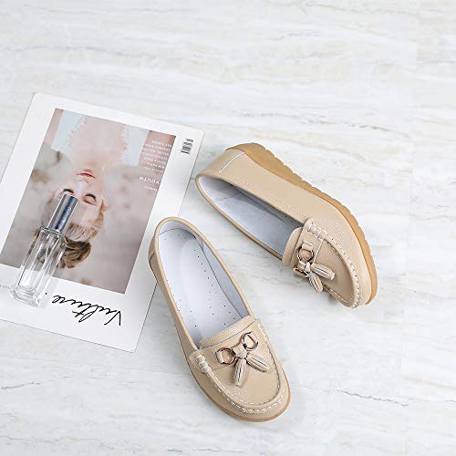 Image of Shoes Loafers for Women Classic Leather Loafers Casual Slip-On Boat Shoes ComfortWalking Moccasins Soft Sole Shoes