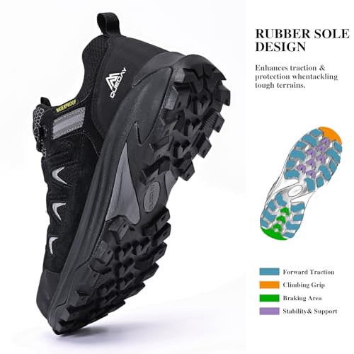 Queday Mens Womens Leather Waterproof Hiking Shoes Lightweight Outdoor Walking Shoes Breathable Suede Hike Trekking Trails Camping Climbing4