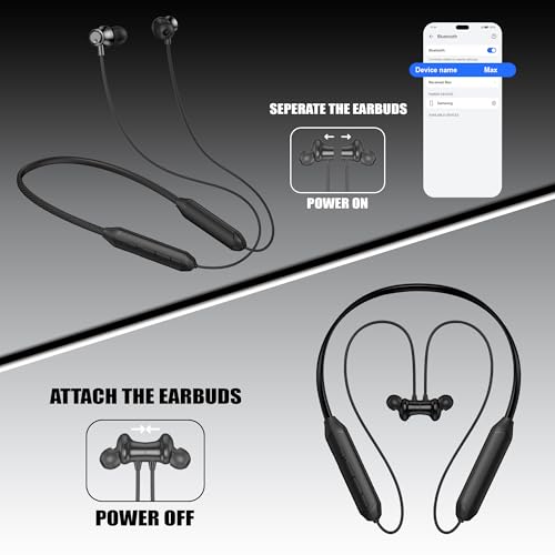 Image of Kratos Black Bluetooth Neckband with 55 Hrs Playtime, Deep Bass, Stereo Sound, HD Calls, Magnetic Earbuds, Voice Assistant, Type-C Charging, Rich Audio, Hollow Switch for Comfort & Style