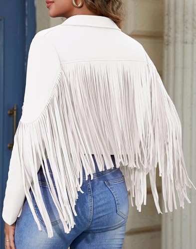 American Trends Womens Casual Faux Leather Jacket Fringe Tops Tassel Suede Cropped Coats Motorcycle Jacket2
