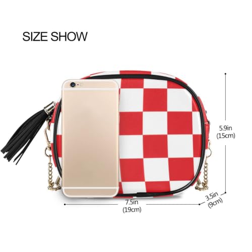 Image of ALAZA Women's Red White Checkerboard PU Leather Crossbody Bag Shoulder Purse with Tassel