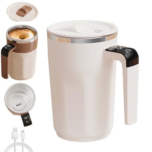 Tazza Da Caffè Automatica Auto-Mescolante,Mescolatore Ricaricabile Magnetico Con Indicatore Di Temperatura,Per Latte Cacao Cioccolata Calda Bevande,Per Picnic Campeggio Hotel Casa Cucina (Bianco)