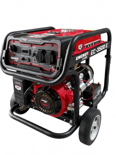 Image of Energy Cube EC-3500E Portable Generator 3500W Petrol Power Backup Machine Electric Start Heavy Duty Copper Alternator Compact Frame Wheels Home Outdoor Camping Construction Emergency Use