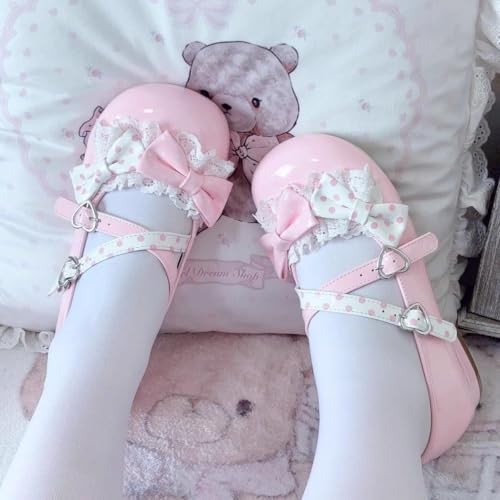 Kawaii Cute Mary Jane Flats Sweet Bow Cross Strap JK Uniform Lolita Shoes Casual Dressy Walking Cosplay Costume Women2