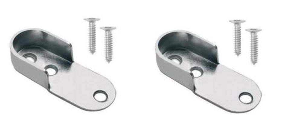 Onestopdiy.com Silver 3 X Wardrobe Rod Rail Socket End Support Oval Bracket 15Mm X 32Mm Cp (Pack Of 2)