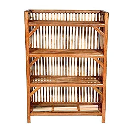 Image of CANE CRAFTS Wooden Shelf Bamboo 4-Tier Kitchen Organizer Shoes &Slippers Rack Books Shelves Planter Stand (4 Shelf)