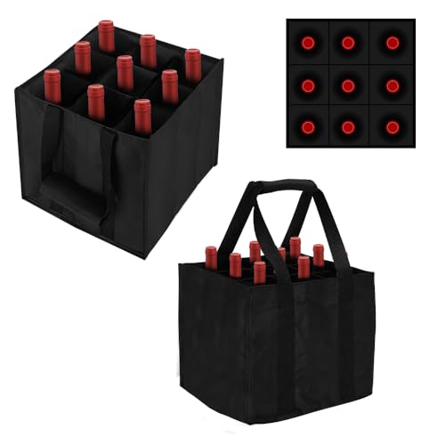 ADERTOS 2 PCS Bolsa para Botellas de Vino con 9 Compartimentos, Bolsa para Transportar Botellas de Vino Reutilizable, Bolsa Portabotellas Vino de Tela Oxford 600D para Fiestas Picnics Viajes