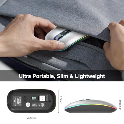 Image of cimetech Rechargeable Wireless Mouse, 2.4G & BT Slim Mouse for MacBook with USB Receiver, Silent Click, 1600 DPI for Office Travel Mac Air Pro /PC /Laptop /Computer-Grey