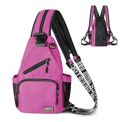 Image of Geestock Convertible Sling Bag for Women Men, Lightweight Crossbody Backpack Daypack Chest Bag Fit 10.9 inch Tablet for Travel, Sport, Hiking & Commute, Purplishred, 8.27inx3.94inx13.39in