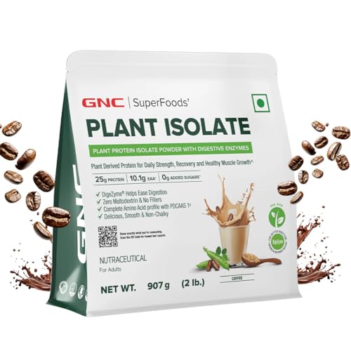 Image of GNC Plant Protein Isolate Powder | 25g Protein Complete Amino Acid Profile with PDCAAS 1 Score | DigeZyme Enzymes | Vegan, Soy-Free, Lactose-Free, Gluten-Free | No Added Sugar | Easy Digestion, Delicious & Non-Chalky | Coffee, 2lbs