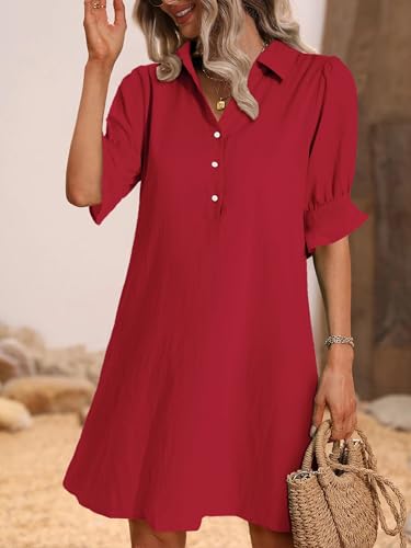 Image of FENSACE Womens Casual Shirt Dress Ruffle Sleeve Button Down Shift Summer Dresses with Pockets