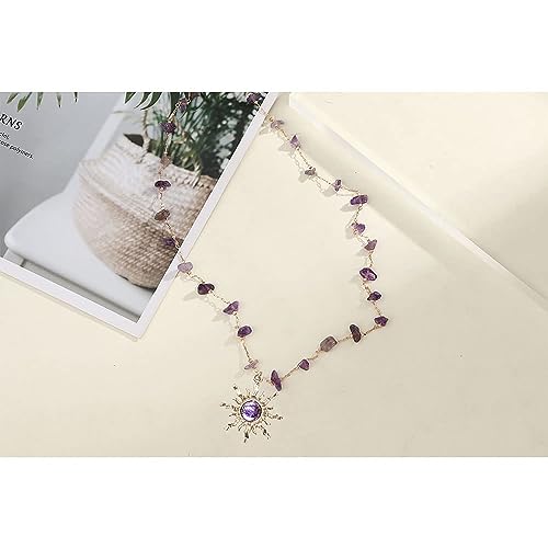 Aktully Crystal Sun Necklace for Women 18K Gold Plated Sun Pendant Necklace Natural Stone Crystal Choker Necklace Healing Crystal Necklace Christmas Trendy Jewelry for Women4