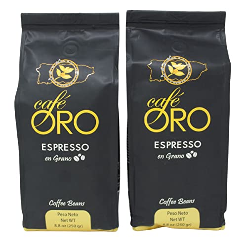 Cafe de Oro de Puerto Rico - Puerto Rican Roasted Espresso Coffee Beans by Cafe Oro Puerto Rico Inc - 8.8oz (2 packs)