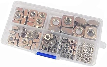 DIN557 Square Nuts M3 M4 M5 M6 M8 M10 Metric Coarse Thread Nut Assortment Kit 304 Stainless Steel 140Pcs DKEKE