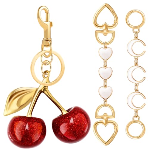 3Pcs Bag Extender Chain Gold Purse Extender Chain Heart Moon Purse Strap Extenders White Purses Strap Replacement Crossbody Red Cherry Bags Accessories for Women Cute Bag Charms for Handbags Tote Bags