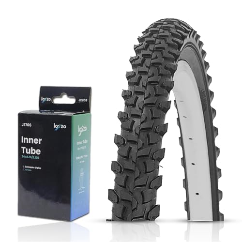 Laxzo ® Mountain Bike Tyre with Schrader Tube 24" x 1.75 for Mountain, Road, BMX, Or Children Bicycles with 24" Wheels. Steel Wire Cord Bead for Tyre Reinforcement, Seamless Construction