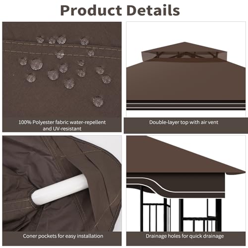Replacement Gazebo Canopy for 10x12 Regency II Model L-GZ798PST | Heavy-Duty Ripstop Waterproof & UV Protective Top Cover, Brown by aonear - Used condition - Image 5