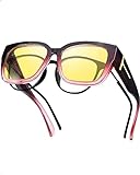 SIPHEW Polarisiert nachtfahrbrille für Brillenträger - Große Überbrille mit gelben Gläsern für Autofahrer: Überzieh-Nachtsichtbrille für Fahren bei Nacht und Tag UV400 Schutz