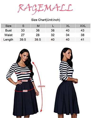 Ragemall Women's Casual Summer Vintage Short Sleeve Striped A-Line Party Midi Swing Dress Red L #TOP5