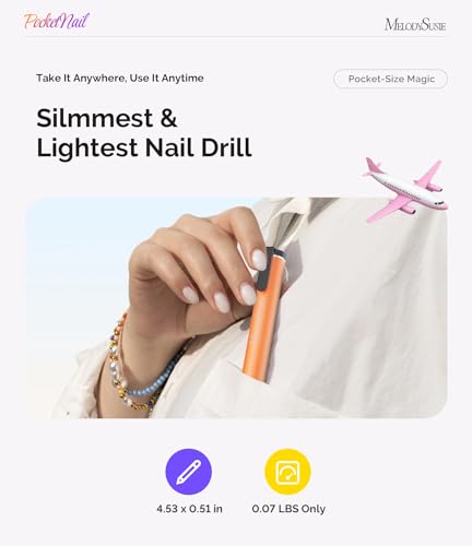Image of MelodySusie PocketNail Slim Ergonomic Pen-Shaped USB Nail Drill, PC100G 20000RPM Portable Electric File for All Manicure, Pedicure Nail Care, Shaping & Gel Removal at Home for Beginners