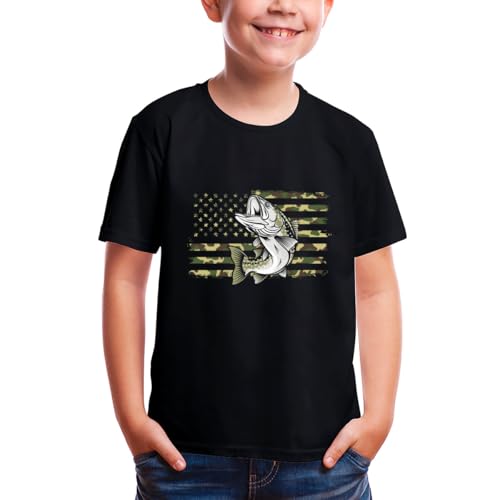 Fishing Camouflage US American Flag Bass Fish Fisherman Kids' 100% Cotton T-Shirt - Soft Tee for Boys & Girls2