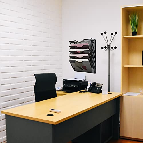 Gdindinfan 5 Pockets Mesh Hanging Wall File Holder Organizer Wall Mounted Paper Magazine Rack, Black #TOP4