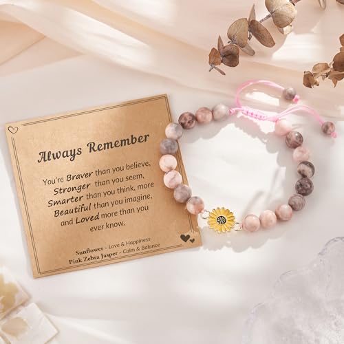 Seyaa Easter Gifts Sunflower Natural Stone Bracelet Gifts for Teen/Girls with Quotes Card4