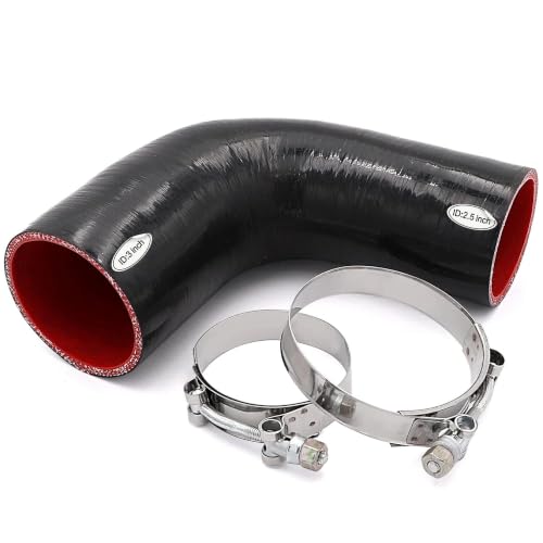 Image of 90 Degree Elbow Reducer Coupler Silicone Hose 4-Ply 2.5inch to 3-inch for Turbo /Intercooler /Intake Piping,Length 120mm Thickness 5mm with T-Bolt Clamp