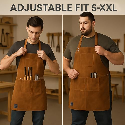 Leather Grill Work Apron with Tool Pockets
