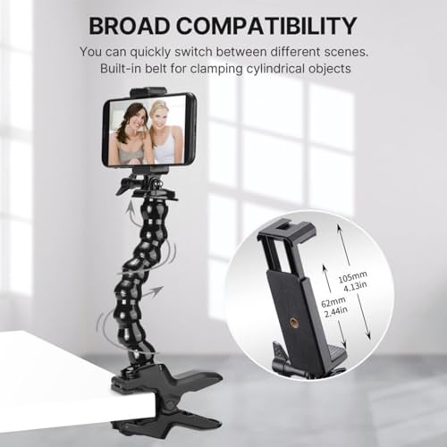 Pince de fixation pour appareil photo avec bras col de cygne robuste et orientable à 360