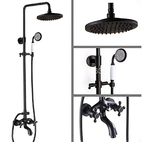 Colonne de douche effet de pluie en laiton noir huilé mitigeur chic