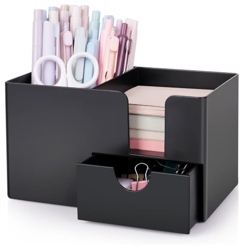 SKYDUE Small Desk Organizer with Sticky Notes Holder, Pen Holder for Desk