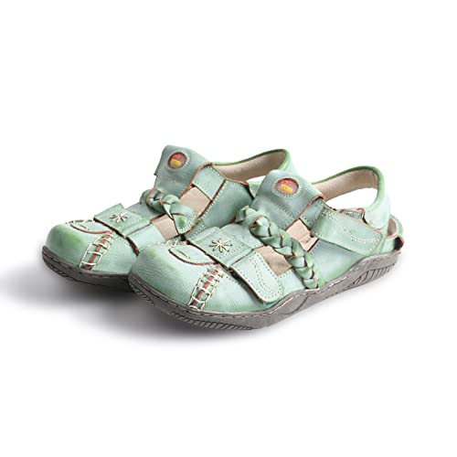 TMA EYES Women's Braided Closed-Toe Leather Sandal2