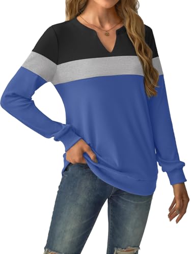 GKBK Womens Sweatshirts Long Sleeve Fall Tops Lightweight Color Block V Neck Cute Loose Casual Pullover — view 4