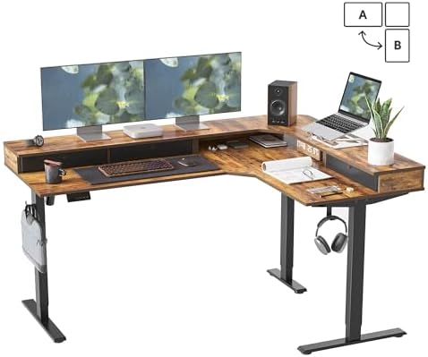 FEZIBO Single Motor 160 * 120 cm L Shaped Standing Desk with 3 Dr...