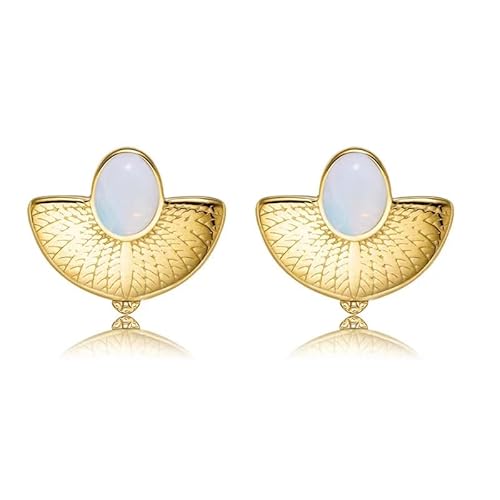 Stud Earrings For Women Dainty,Gold Ball Cute Studs Earrings,Silver Ziron Pearl Earrings Studs,Boho Stud Dangle Statement Earrings Trendy, Fashion Jewelry Gift. (A1 Opal Fan Studs)