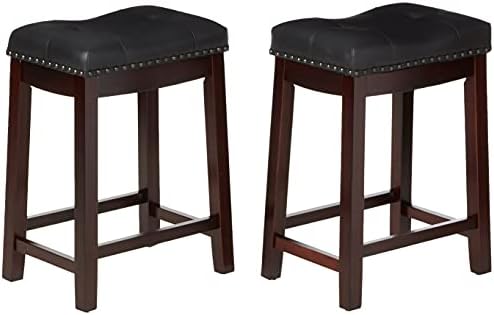 Angel Line Cambridge Padded Saddle Stool with Cushion, 24", Espresso/Black, Set of 2