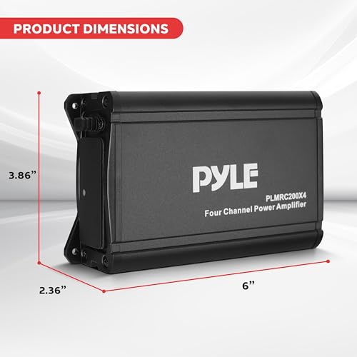 Pyle 4-Channel Waterproof Marine Amplifier, 600 Watt MAX, Car/Stereo Amp, Rugged Design, RCA Out to Amplifier, Weather-Resistant, Marine Grade IP-X6, 6"x3.86"x2.36" Inch
