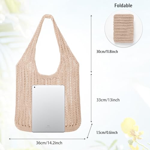 Image of XZQTIVE Crochet Tote Bag for Women Mesh Beach bag for Summer Vacation Aesthetic Hobo Knit Shoulder Bag