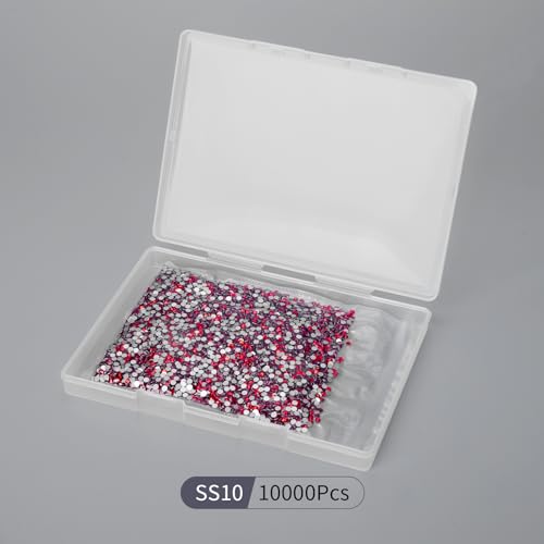Image of 10000PCS Red Rhinestones Bulk, Flat Back Crystal Glass Stone Round Gems,SS10, 2.7-2.9mm