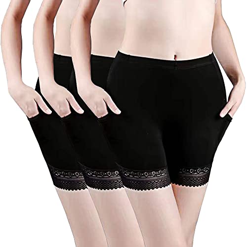 Shorties Femme Culotte de Sécurité Dentelle Elastique sans Couture Pantalon de Sécurité Filles Anti frottement Legging Court Boxer pour Robe Jupe Yoga Sport- Lot de 3 Cover