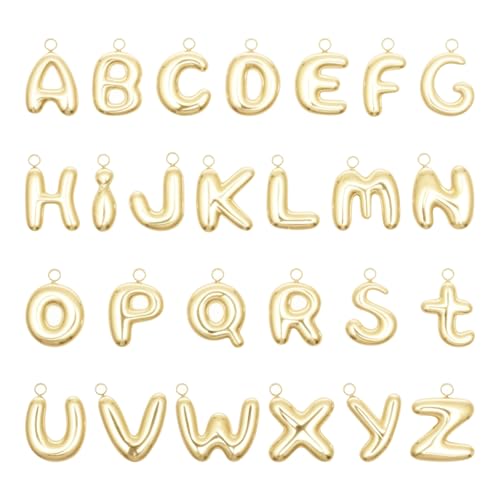 26PCS Alphabet Letter Charms 18K Gold Plated A-Z Initial Alphabet Metal Charms Color Resistant Mini Bubble Metal Letter Charm with Hole for Bracelet Necklace Jewelry Making DIY Craft