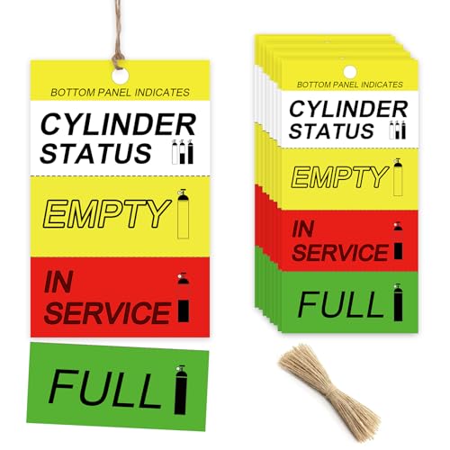 100 Pcs Cylinder Status Tags 2 x 4 Inch 4-Part Perforated Gas Cylinder Labels with String Full in Use Empty Service Sign Waterproof Cardstock Safety Tags for Industrial Warehouse Medical Gas Tanks