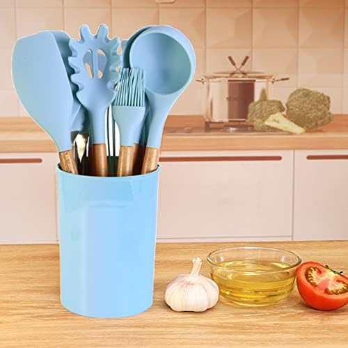 12 Pcs Silicone Cooking Utensils Kitchen Utensil Set, Wooden Cooking Utensils Silicone Cooking Utensils/Kitchen Utensils/Household Products,light blue
