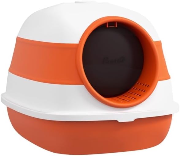 Enclosed Cat Litter Box in Orange and White