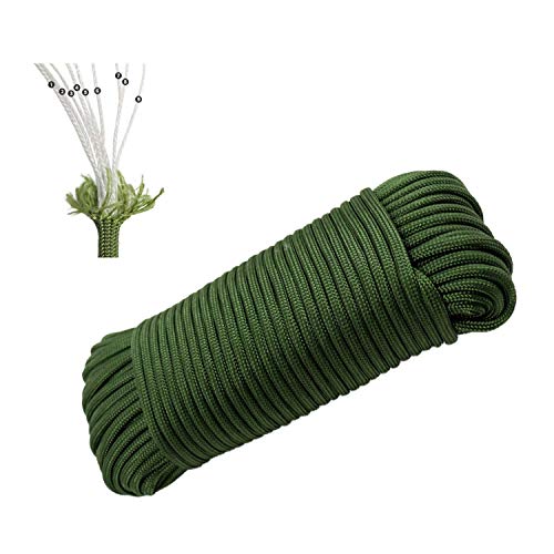 habing Paracord 550, 100 Feet 9-Strand Core Nylon Rope Parachute Cord Tent Rope Survival Gear for Outdoor Camping Hiking Hunting(Green)