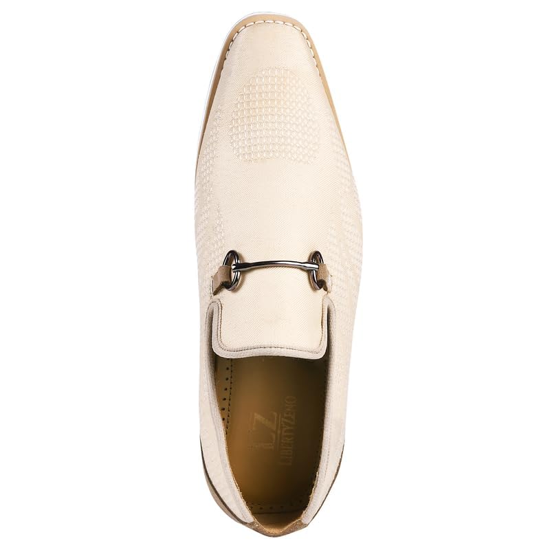 Image of LIBERTYZENO Mens Tuxedo Canvas Textile and Suede Leather Noble Loafers and Slip On Wedding Party Shoes for Easter Gift