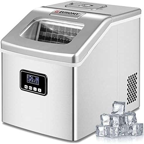 EUHOMY Countertop Ice Maker Machine, 40Lbs/24H Auto Self-Cleaning, 24 Pcs Ice/13 Mins, Portable Compact Ice Maker with Ice Scoop & Basket, Perfect for Home/Kitchen/Office/Bar(Silver)