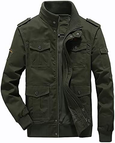 Men's Winter Cotton Military Jackets Outdoor Full Zip Stand Collar Washed Army Coat Casual Bomber Jacket Windbreaker